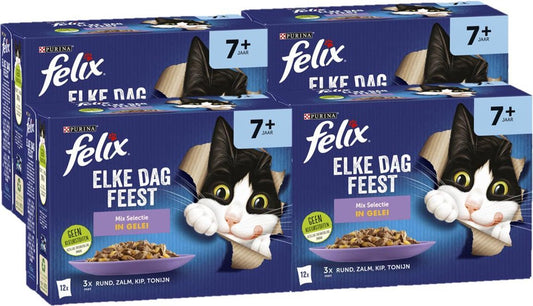  Felix Elke Dag Feest Mix Selectie In Gelei 7+ Senior - Katten Natvoer - 48 X 85g
