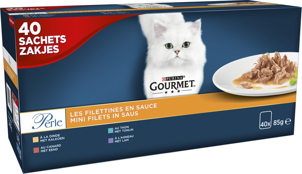 Purina One Purina Gourmet Perle - Mini Filets In Saus - Kalkoen Eend Tonijn &amp; Lam - 40x85g