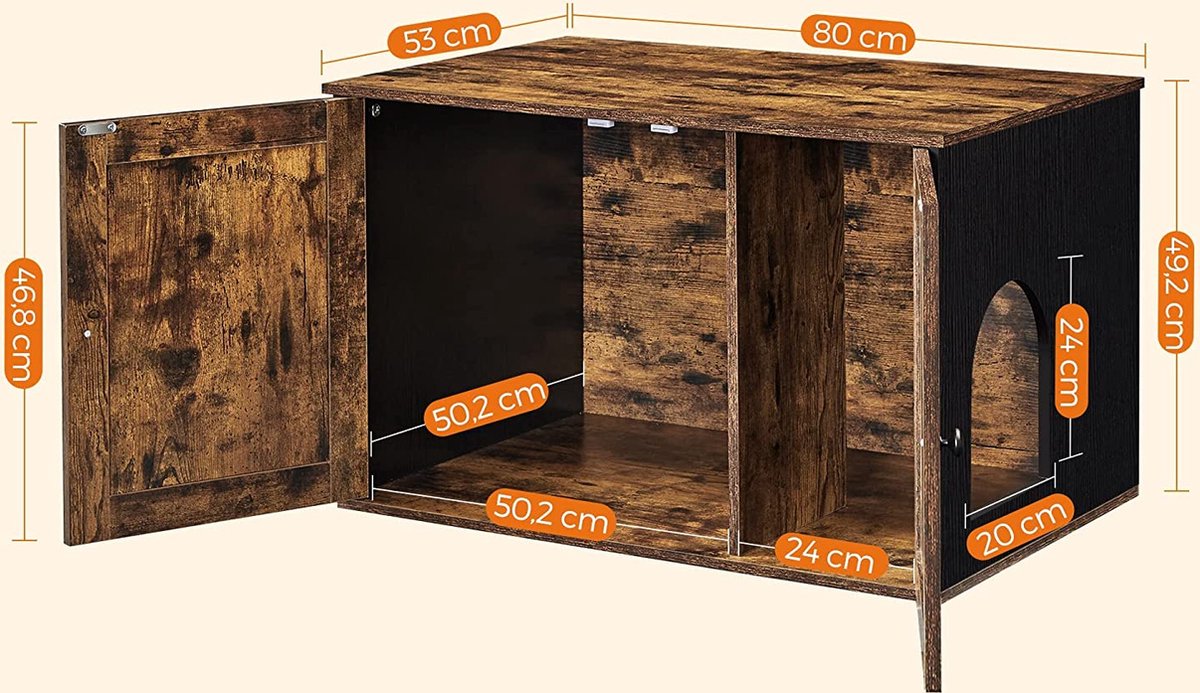  Meubelexpert Kattenhuis Voor Kattenbak - Met Deuren - Vintage - Bruinzwart - PCL002X02