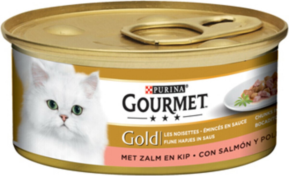 Gourmet Gold Fijne Hapjes - Kattenvoer Natvoer - Zalm &amp; Kip - 24 X 85 Gr