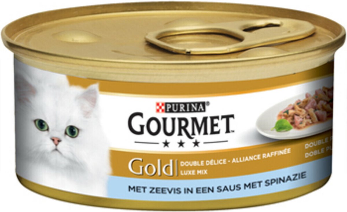  Gourmet Gold Luxe Mix - Kattenvoer Natvoer - Zeevis &amp; Spinazie - 24 X 85 Gr
