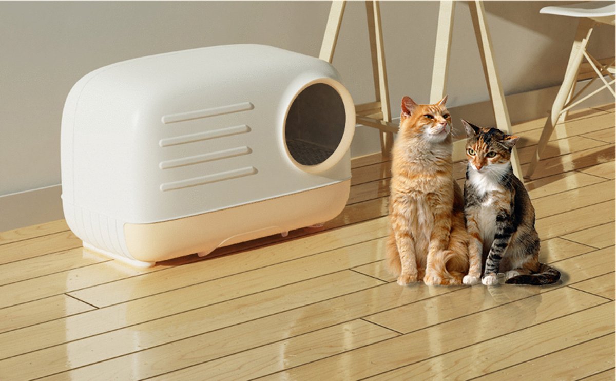 Merkloos PETLUX® XL Kattenbak Retro Design Met Lade, Schep En Opbergruimte - Grote Kattenbak - Kaki