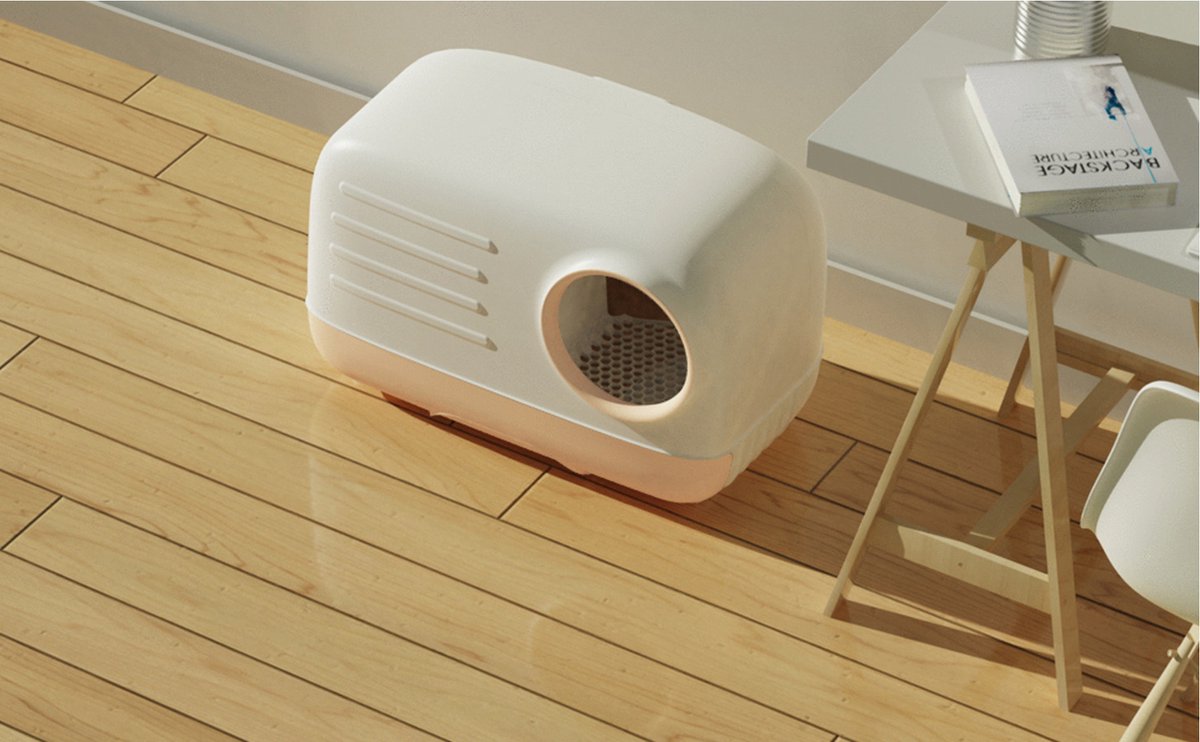 Merkloos PETLUX® XL Kattenbak Retro Design Met Lade, Schep En Opbergruimte - Grote Kattenbak - Kaki