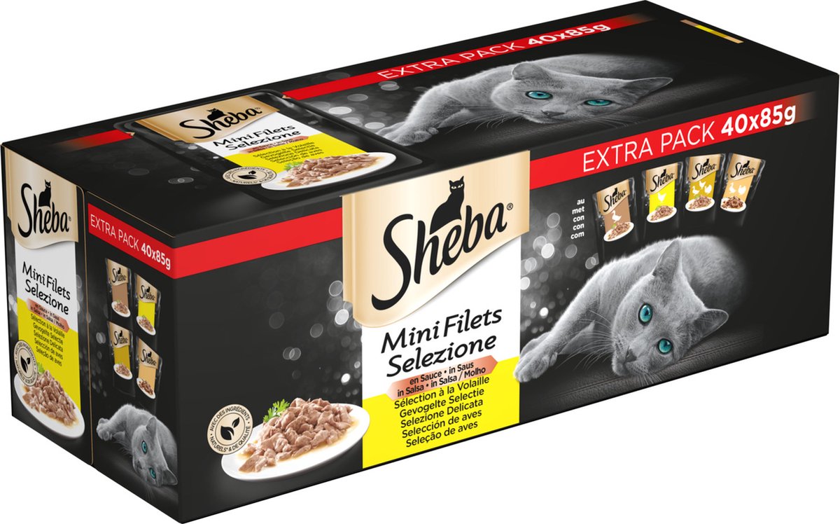  Sheba Mini Filets In Saus Kattenvoer Maaltijdzakjes Gevogelte 40 X 85 G