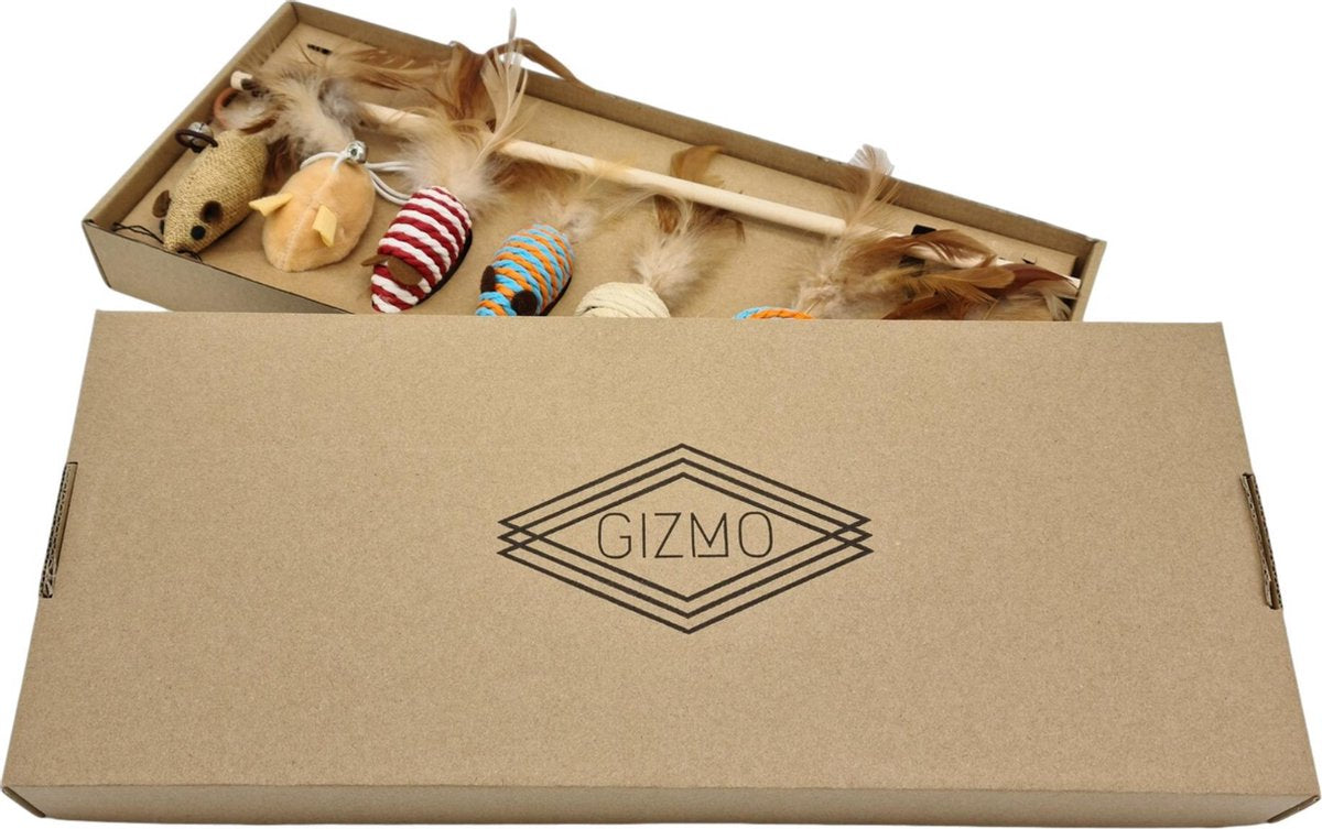  GIZMO Luxe Kattenspeeltjes Set - 7 Speeltjes - Interactieve Kattenhengel, Kattenspeelgoed &amp; Speelmuisjes - Kitten Speeltjes