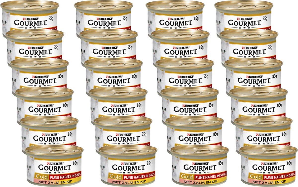  Gourmet Gold Fijne Hapjes - Kattenvoer Natvoer - Zalm &amp; Kip - 24 X 85 Gr
