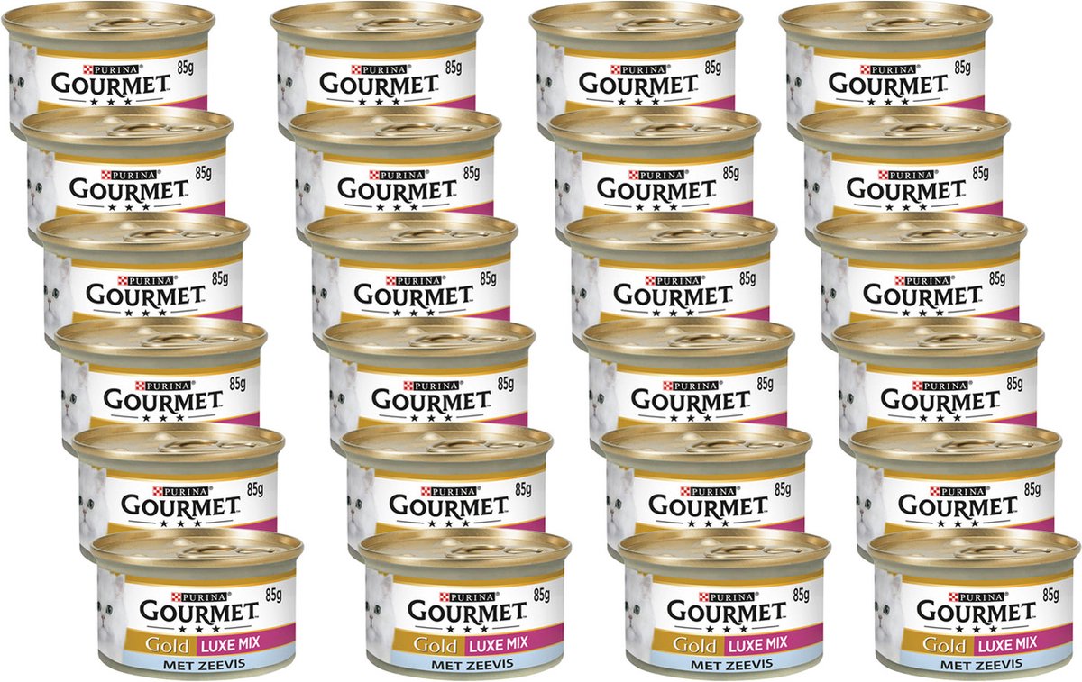  Gourmet Gold Luxe Mix - Kattenvoer Natvoer - Zeevis &amp; Spinazie - 24 X 85 Gr