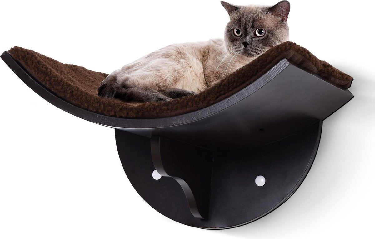 Merkloos Paws And Claws - Cat Shelf – Hangmat Kat – Kattenplank - Kattenbed - Wasbaar – Wandmontage – MDF - Bruin