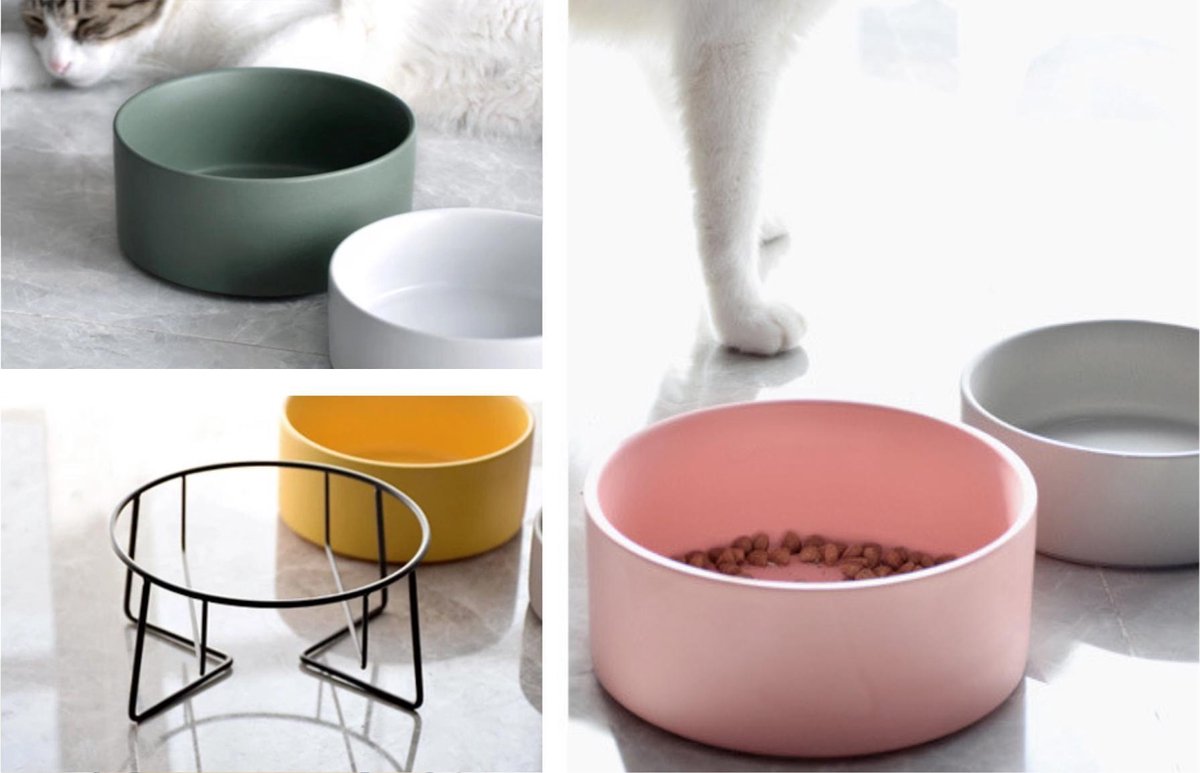  GIZMO 2x Voerbak Kat - 400 Ml - Groen - Keramische Drink- &amp; Voerbakken Met Standaard - 13 Cm - 2 Stuks