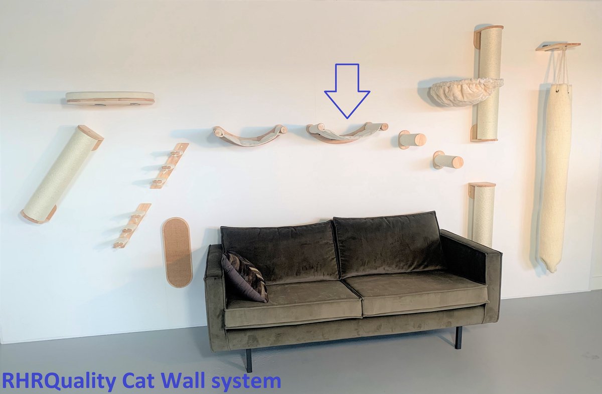  RHRQuality Wandmeubel Wandmontage Klimmuur Kat 53 X 43cm Luxe Hangmat XXL Creme Klim Wand Muur Krabpaal Katten Muurbevestiging