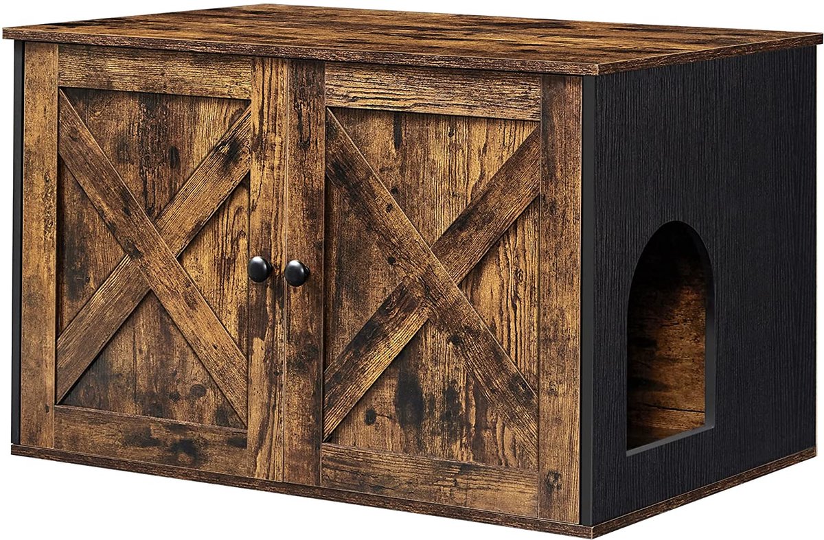  Meubelexpert Kattenhuis Voor Kattenbak - Met Deuren - Vintage - Bruinzwart - PCL002X02