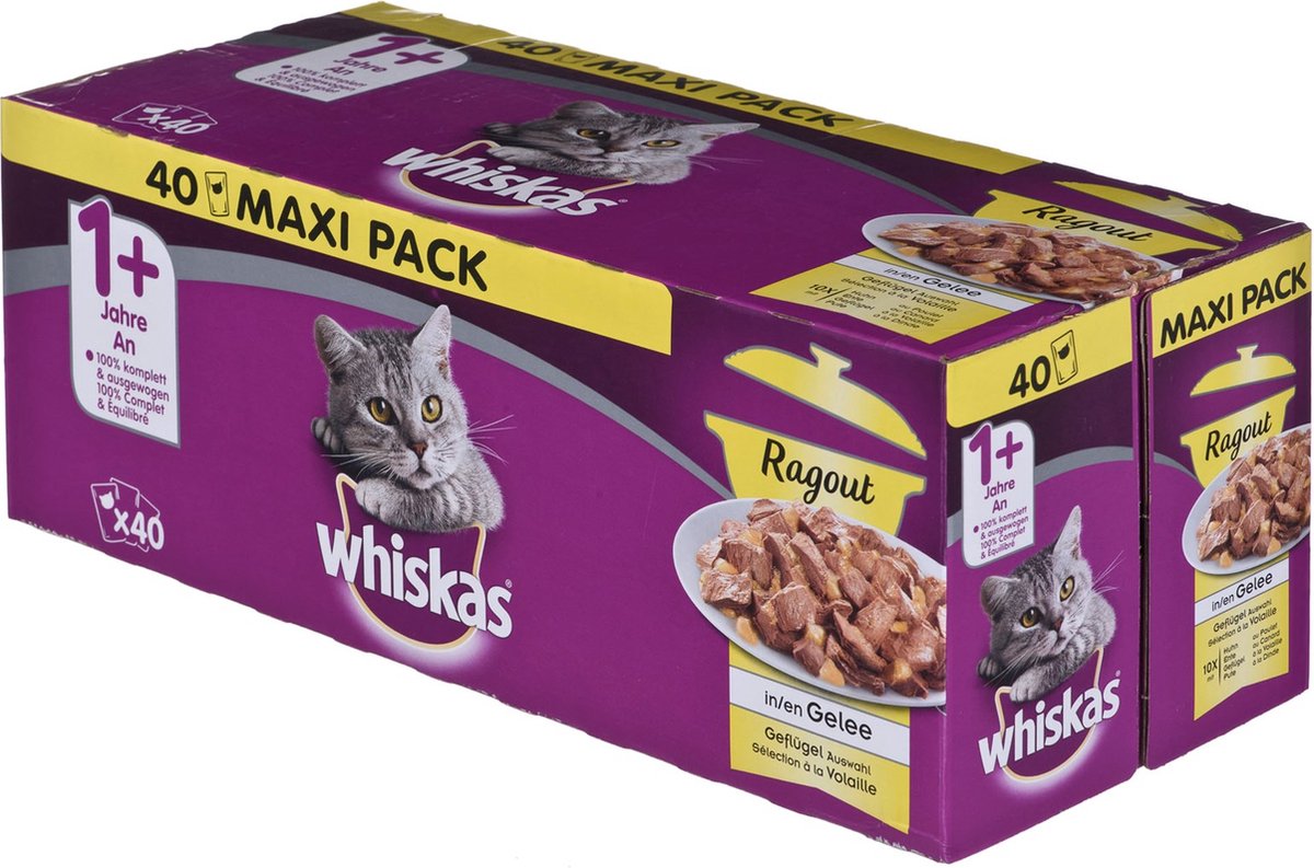  Whiskas Katten Natvoer, Ragout Van Gevogelte In Gelei, 1+, Multipack (40x85g), 3.4 Kg