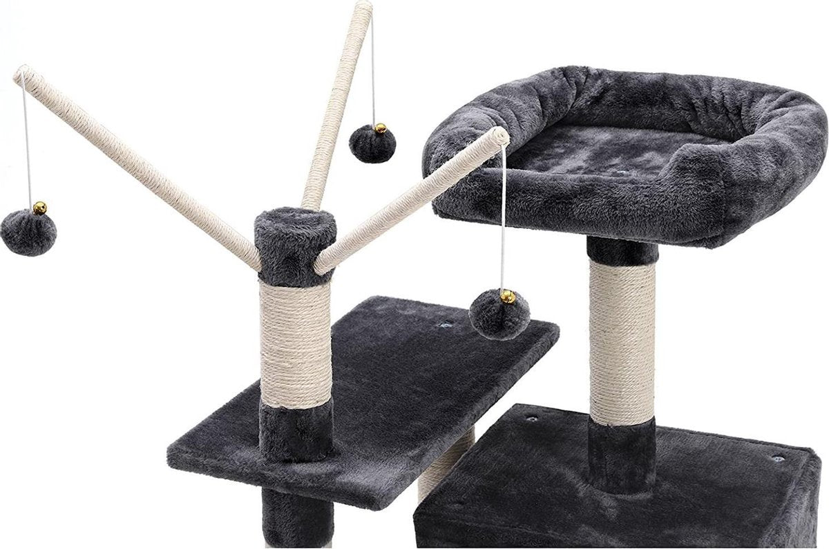  XXL Luxe Katten Krappaal Met Hangmat &amp; Katten Huisjes - Activity Center - Grote Krappaal Klimpaal Met Speelset - Krabmeubel 154 CM Hoog - Grijs