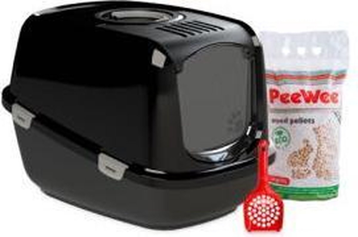  PeeWee Kattenbak XXL EcoDome Startpakket - Zwart - 66,5 X 48,5 X 46,5 Cm