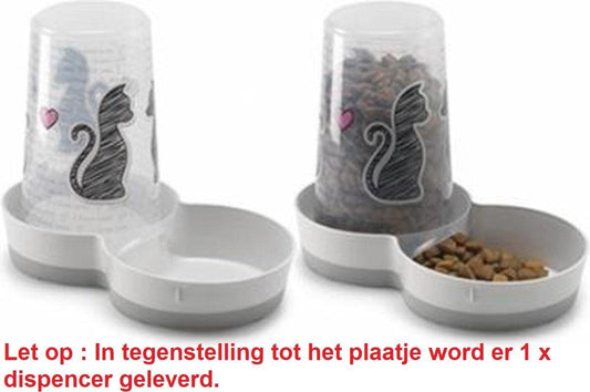 Merkloos - Drink En Voer Dispenser Katten Love - Wit - > 1,5 Liter - 27.5 X 27.4 X 21.2 Cm