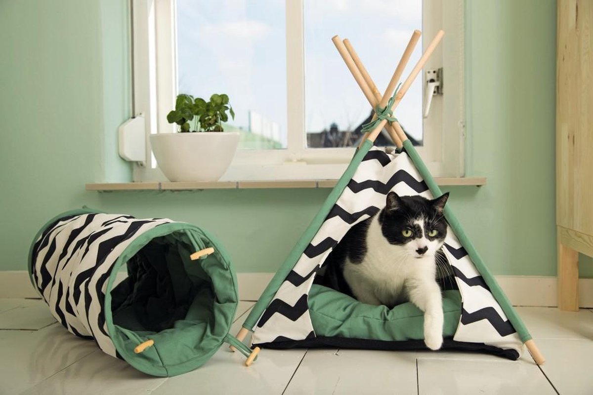  Beeztees Kioni Tipi Tent - Kattenhuis - Zwart/Wit - 50x50x70 Cm