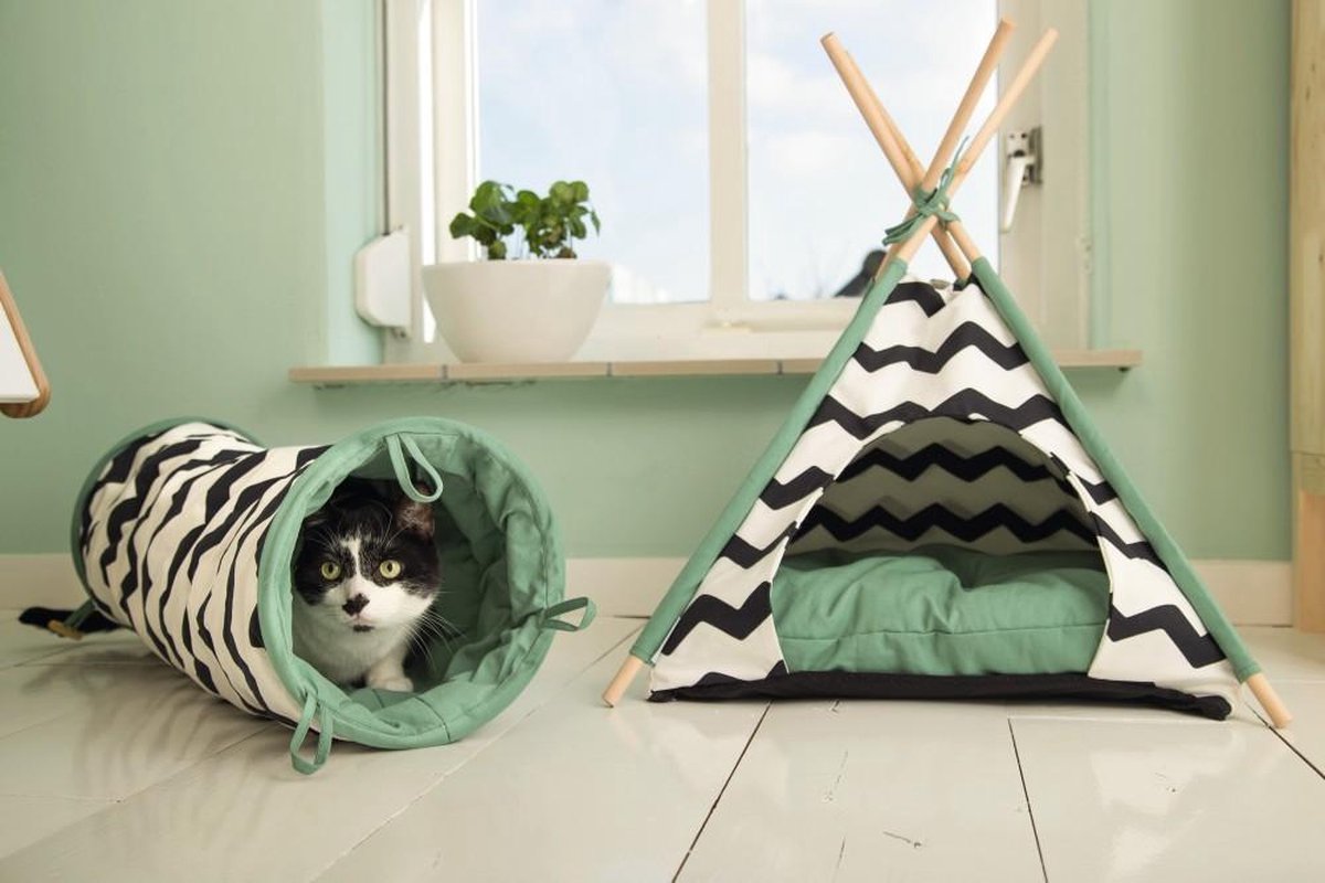  Beeztees Kioni Tipi Tent - Kattenhuis - Zwart/Wit - 50x50x70 Cm