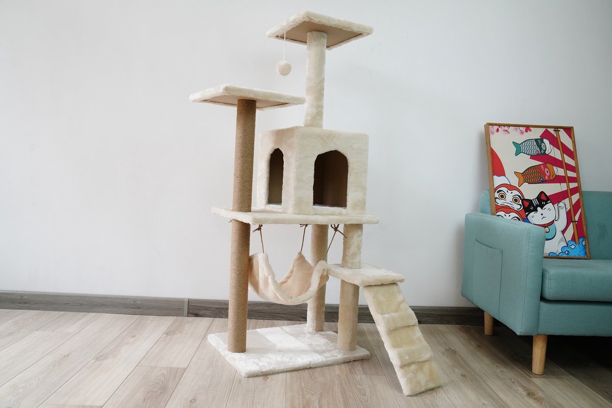  Krabpaal – Katten Krabpaal - Kattenhuis - 125cm Hoog - Beige