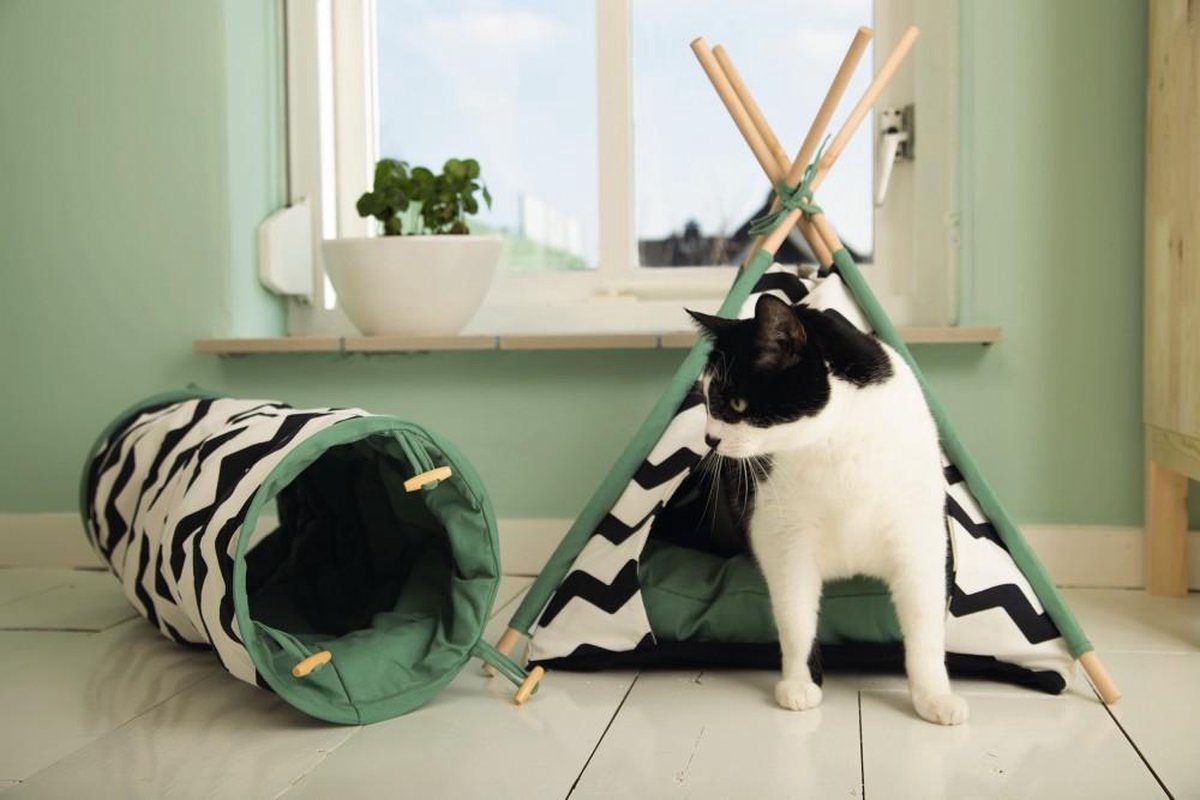  Beeztees Kioni Tipi Tent - Kattenhuis - Zwart/Wit - 50x50x70 Cm