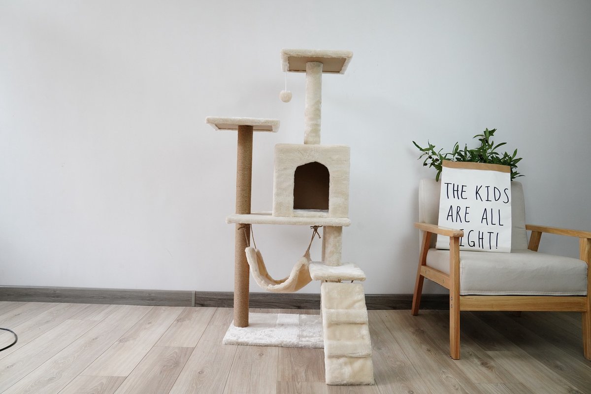  Krabpaal – Katten Krabpaal - Kattenhuis - 125cm Hoog - Beige