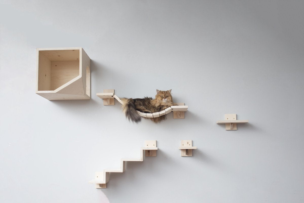  Plankjes Voor De Kat - Kattenplankjes - Muurplankjes - Klimmuur Kat - Katten Klimmuur - Loopplankjes Kat - Kattenmuur - Katten Klimwand - Huisje Rechts