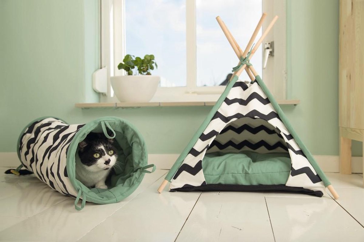  Beeztees Kioni Tipi Tent - Kattenhuis - Zwart/Wit - 50x50x70 Cm