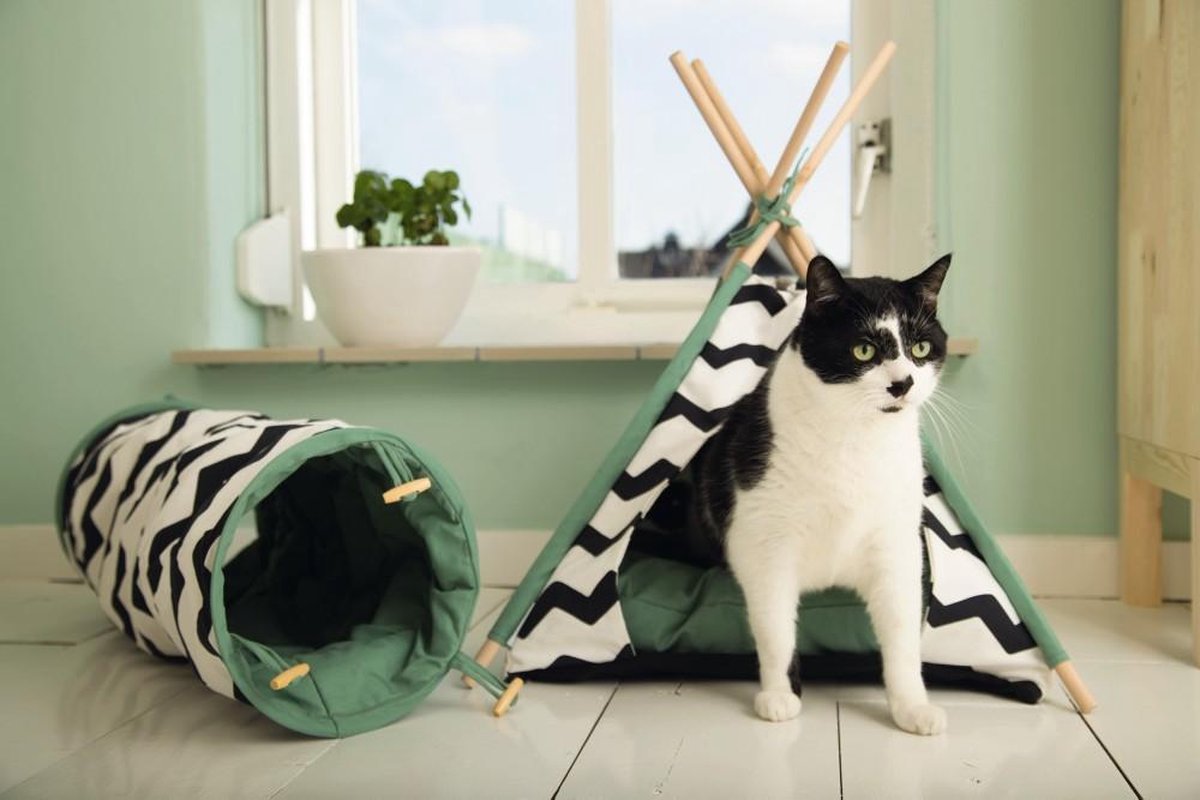  Beeztees Kioni Tipi Tent - Kattenhuis - Zwart/Wit - 50x50x70 Cm