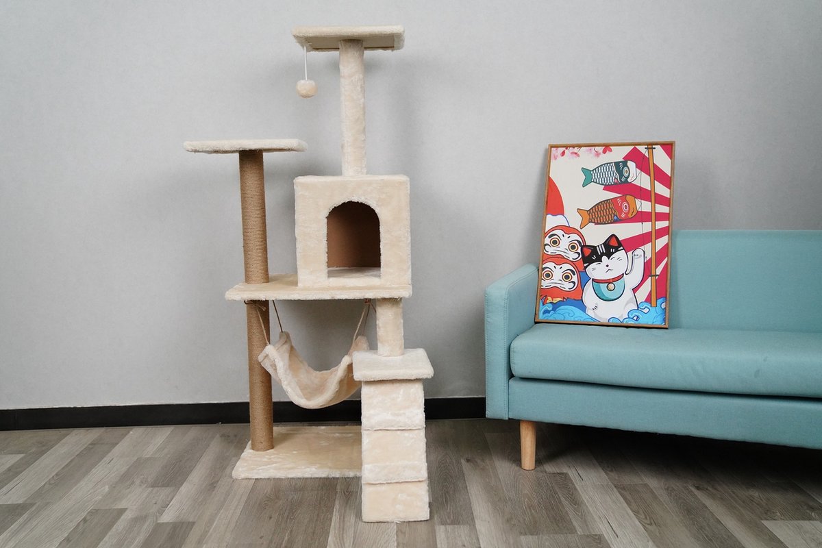  Krabpaal – Katten Krabpaal - Kattenhuis - 125cm Hoog - Beige