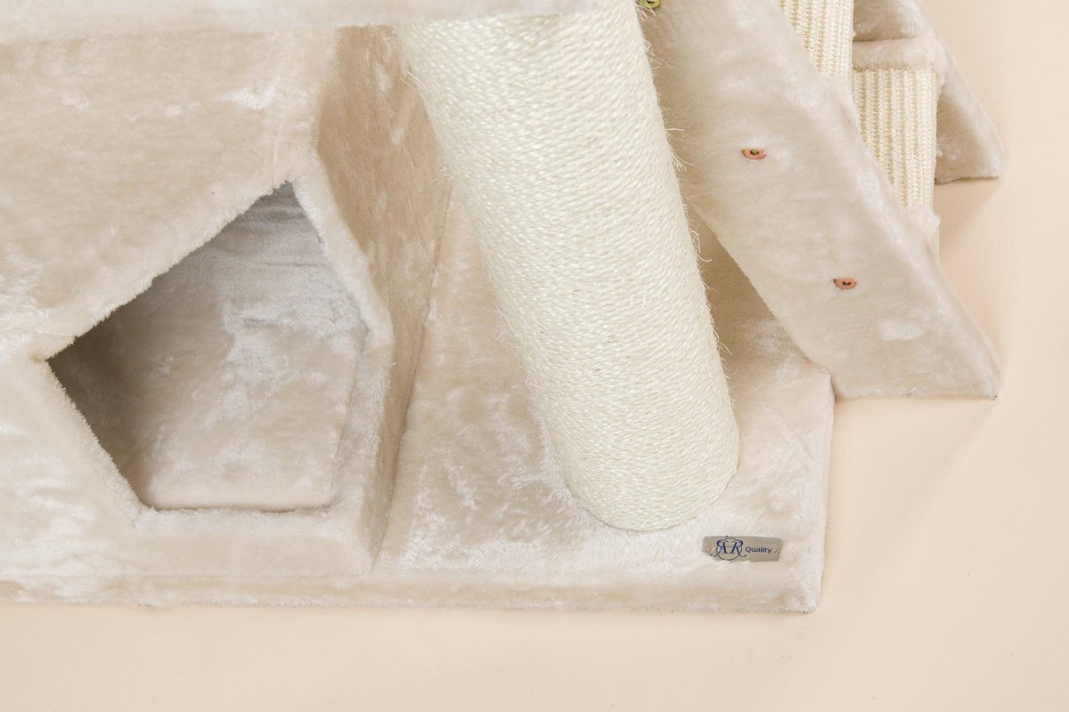  RHRQuality Corner Coon Krabpaal Voor Grote Katten - 60 X 56 X 151 Cm - Crème