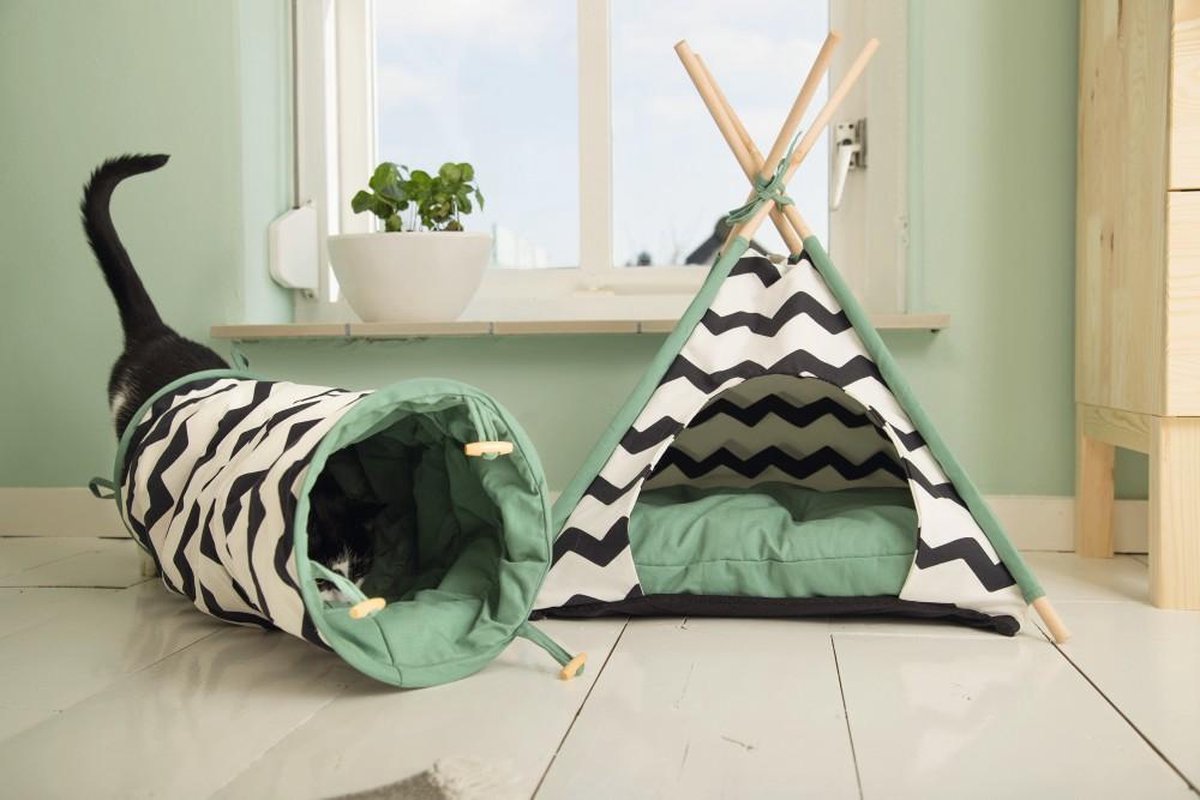  Beeztees Kioni Tipi Tent - Kattenhuis - Zwart/Wit - 50x50x70 Cm