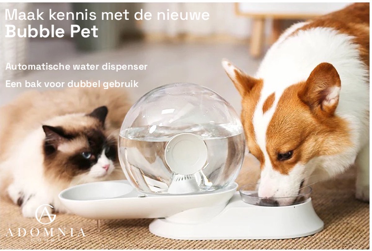  AdomniaGoods - Automatische Katten Voerbak - Antislip Honden Voerbak - Unique Transparant/grijs Design - Altijd Hygiënisch Schoon Water!