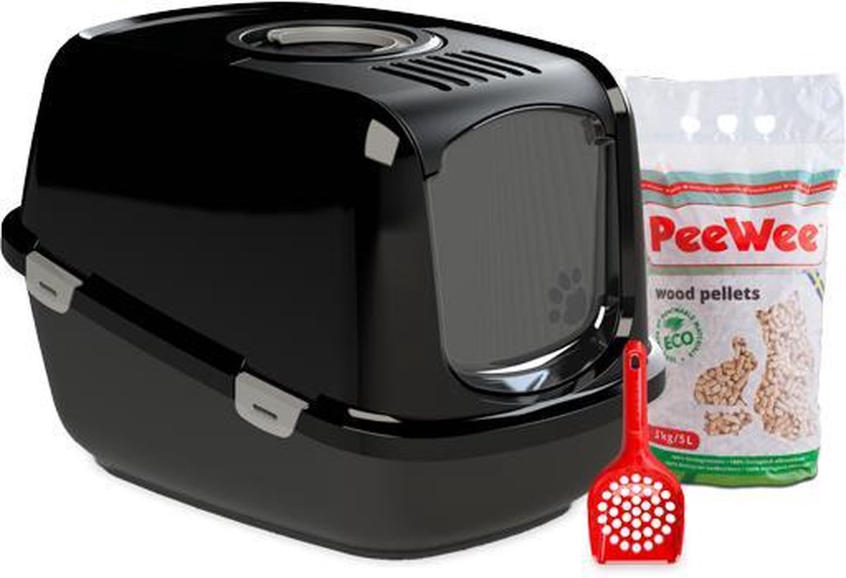  PeeWee Kattenbak XXL EcoDome Startpakket - Zwart - 66,5 X 48,5 X 46,5 Cm