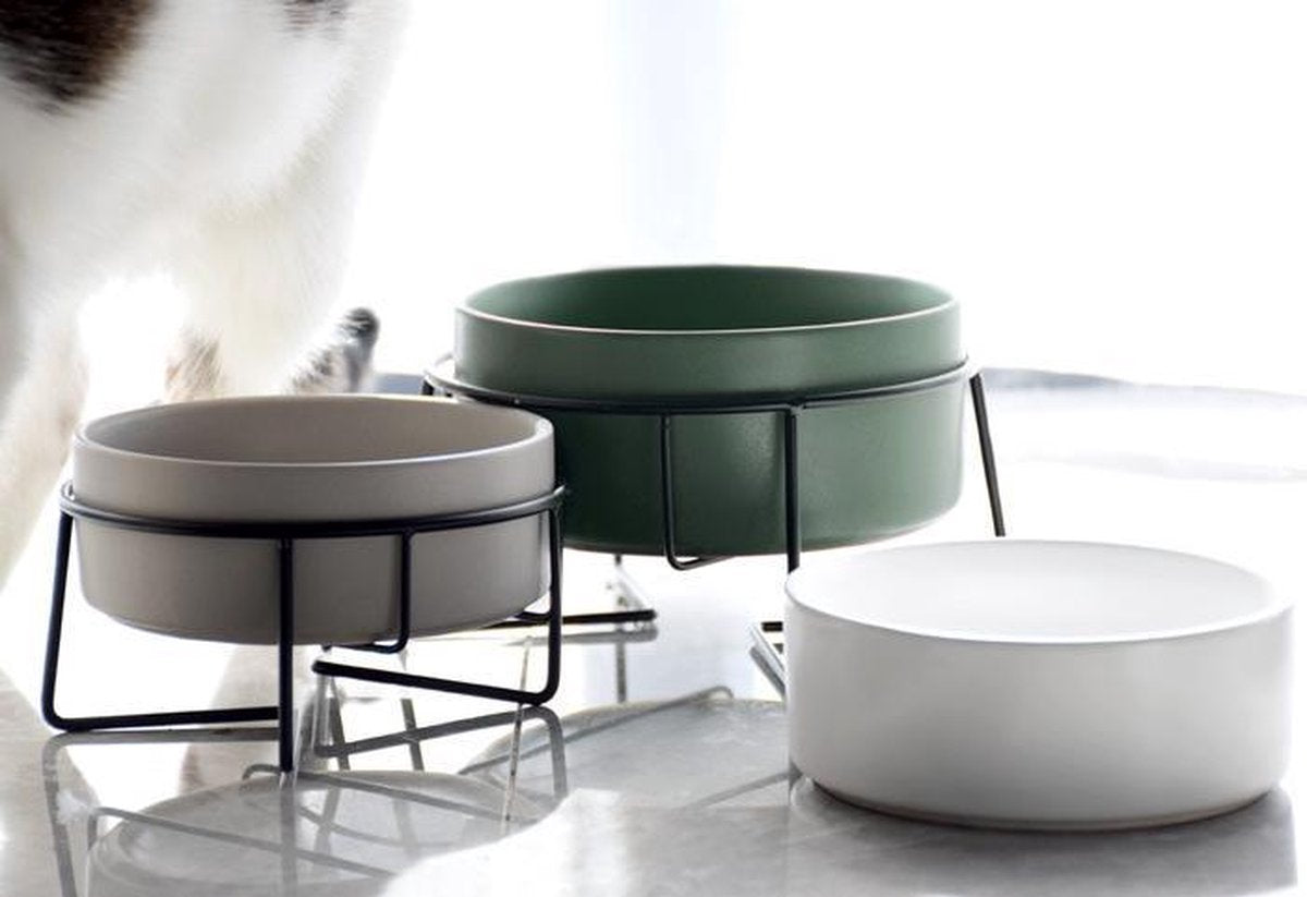  GIZMO 2x Voerbak Kat - 400 Ml - Groen - Keramische Drink- &amp; Voerbakken Met Standaard - 13 Cm - 2 Stuks