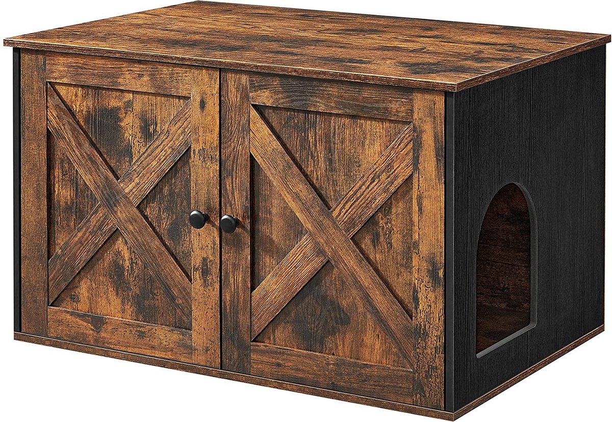 Songmics Kattenbak, Kattenhuis, Met Deuren, Vintage Bruin-zwart