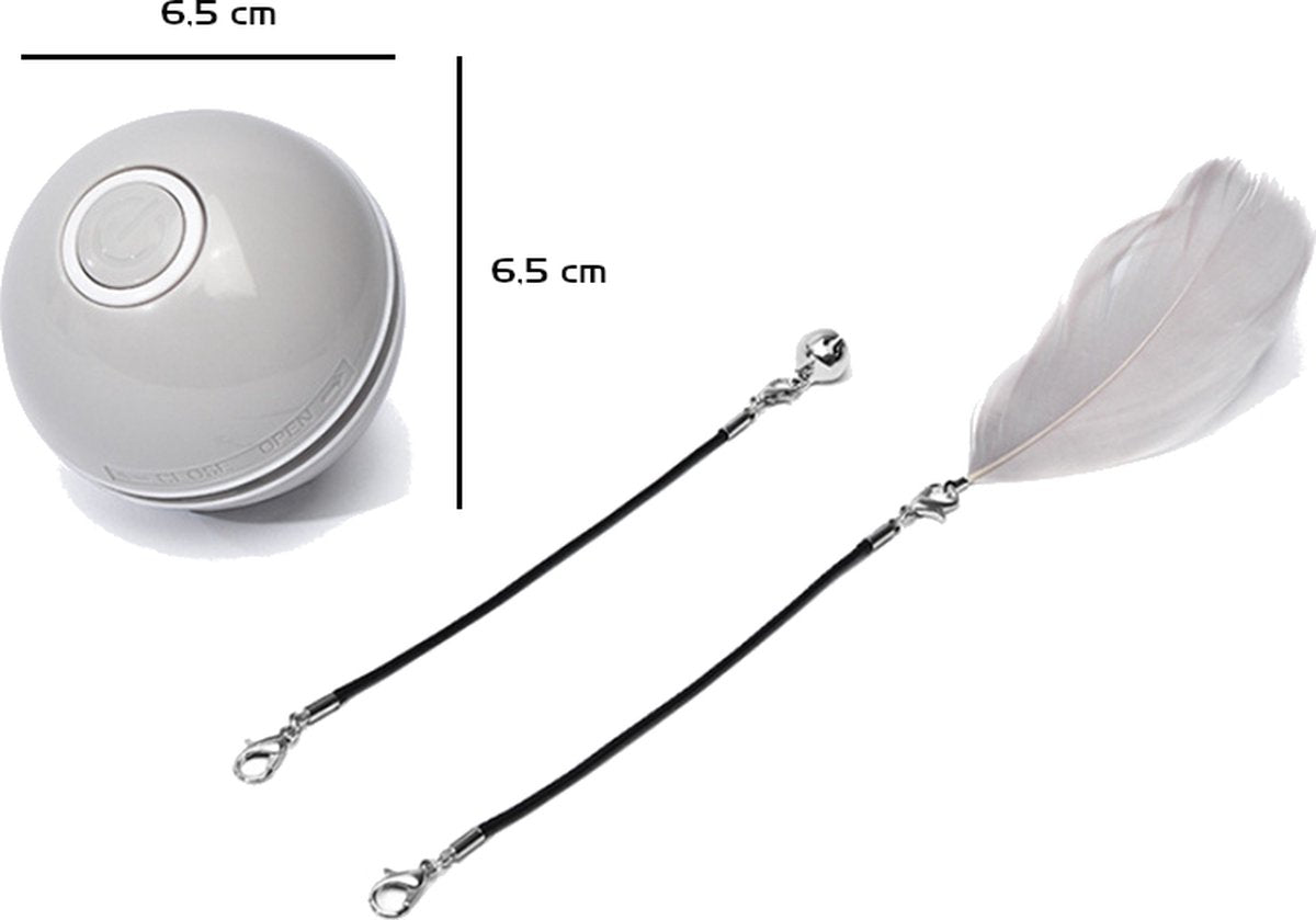  Catchit!® Interactieve Zelfrollende Bal Katten - Kattenspeeltjes - Inclusief USB Kabel En Staartjes - Kattenspeelgoed - Smart - Grijs
