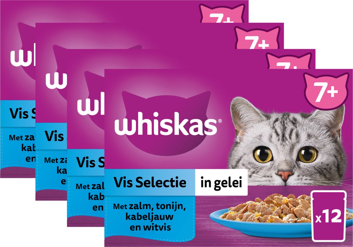  Whiskas 7+ Natvoer - Vis - Selectie In Gelei - Maaltijdzakjes 48 X 85 G