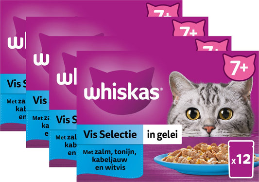  Whiskas 7+ Natvoer - Vis - Selectie In Gelei - Maaltijdzakjes 48 X 85 G