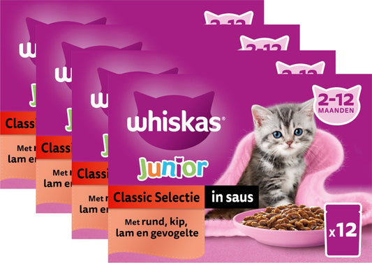  Whiskas Junior Natvoer - Classic - Selectie In Saus - Maaltijdzakjes 48 X 85 G