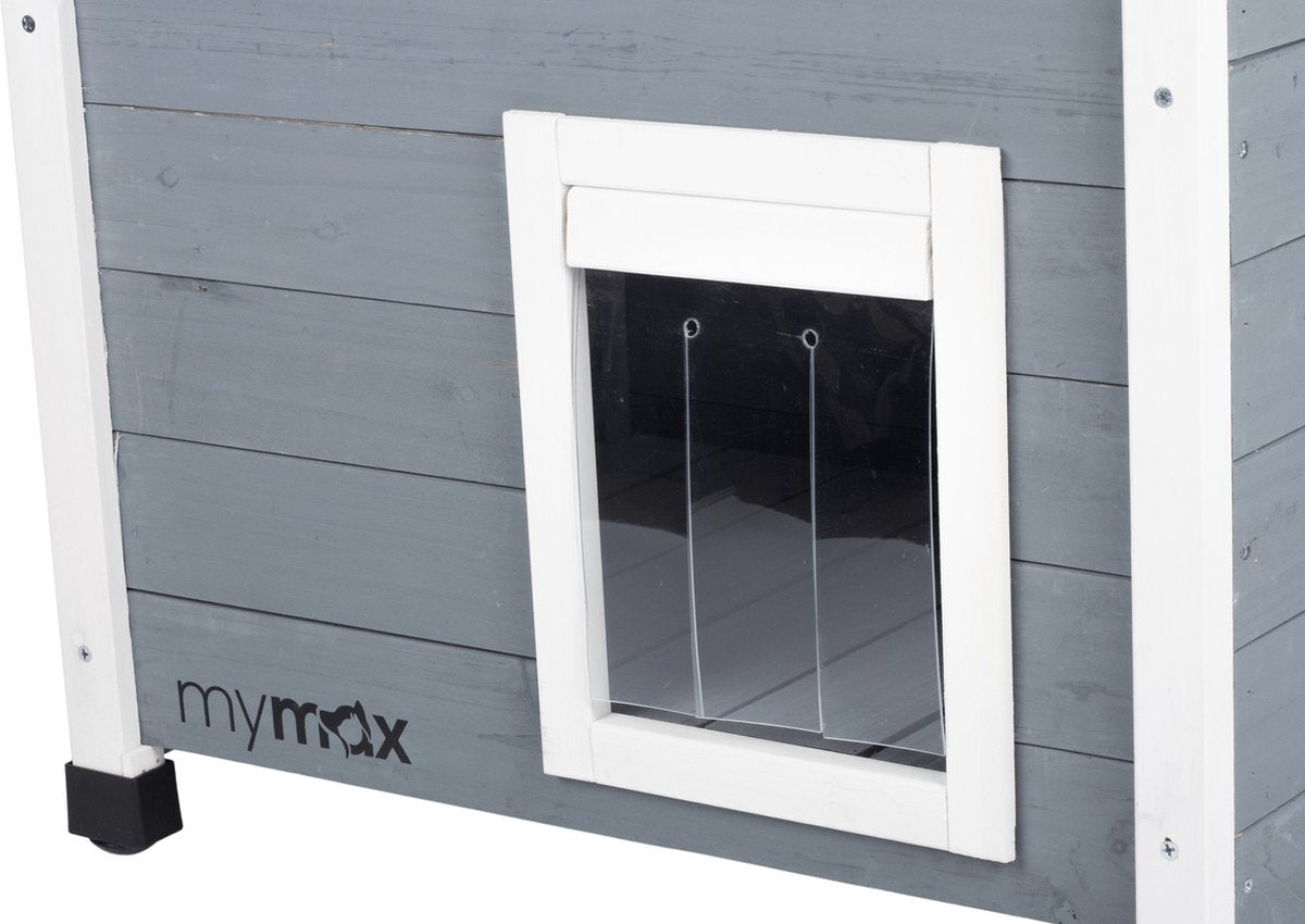  MyMax Kattenhuis - Hout - Openslaand Bitumen Dak - Kattenhuis Voor Buiten - Kattenhok - Kattenhuisje Hout - Grijs - 57*45*43CM