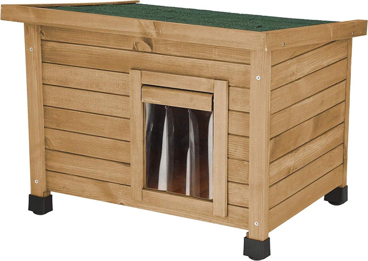 Merkloos Rexa® Kattenhuisje Van Dennenhout 57x45x43cm | Kattenmand Voor Buiten Of In Huis | Beschermt Kat Tegen Kou En Geeft Veilig Gevoel | Makkelijke Ingang | Hoogwaardig Hout | Kattenbak | Katten Huis