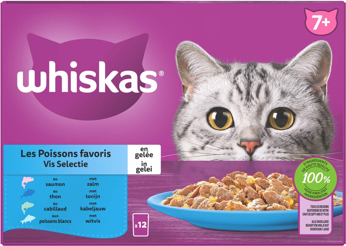 Whiskas 7+ Natvoer - Vis - Selectie In Gelei - Maaltijdzakjes 48 X 85 G