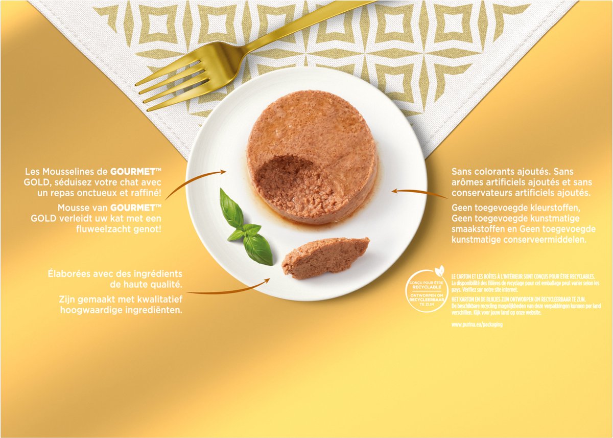  Gourmet Gold Mousse - Kattenvoer Natvoer - Met Konijn, Rund, Kalf, Lam - 96 X 85 Gr