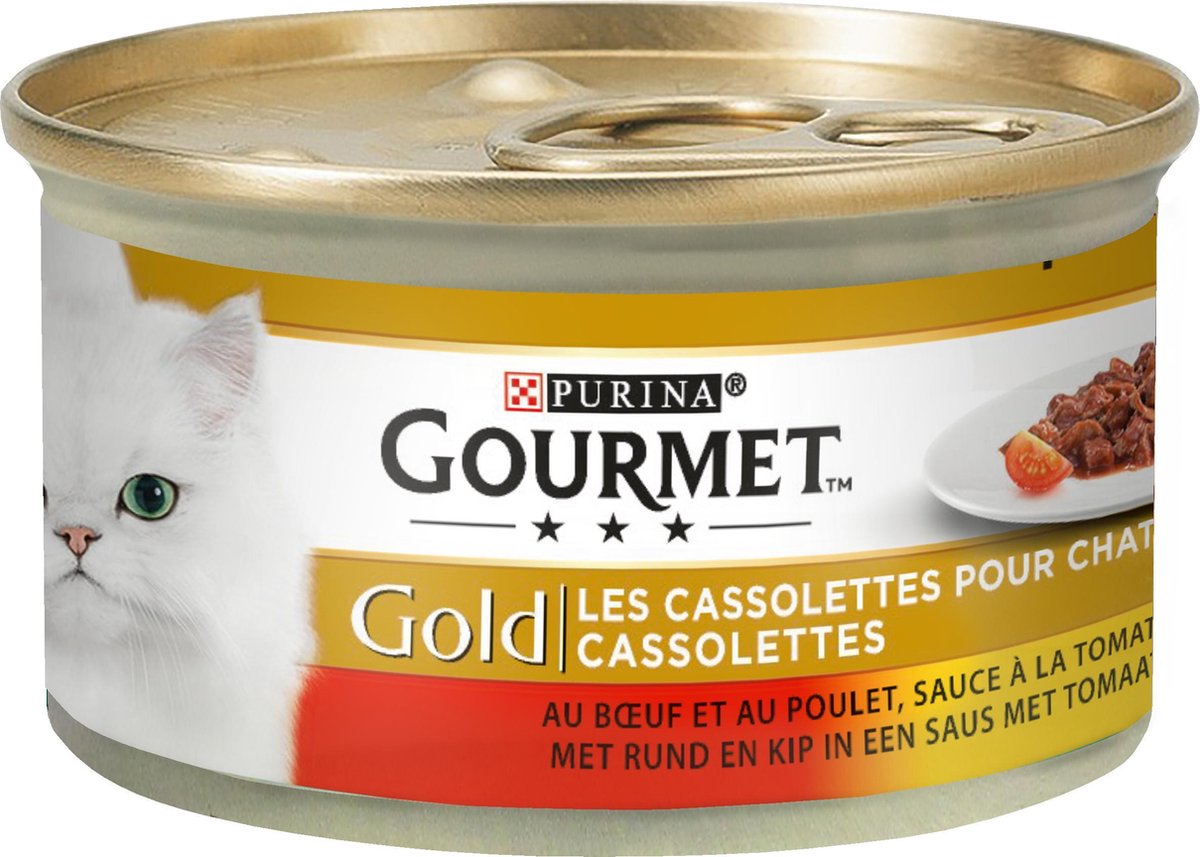  Gourmet Gold Cassolettes - Kattenvoer Natvoer - Rund En Kip In Een Saus Van Tomaat - 24 X 85 Gr