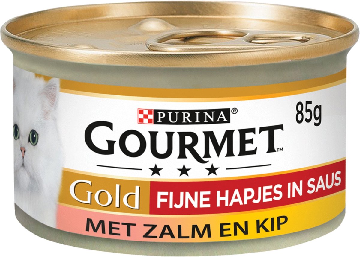  Gourmet Gold Fijne Hapjes - Kattenvoer Natvoer - Zalm &amp; Kip - 24 X 85 Gr