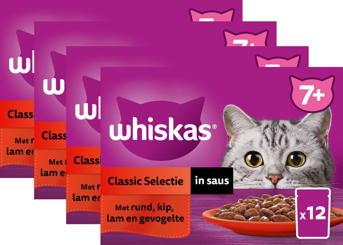  Whiskas 7+ Natvoer - Classic - Selectie In Saus - Maaltijdzakjes 48 X 85 G