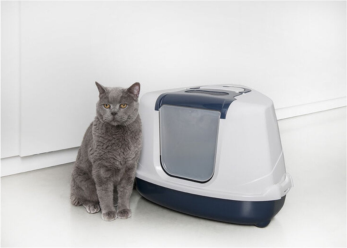  Moderna Flip Hoekkattenbak - Donkerblauw/Wit - 56 X 45 X 39 Cm