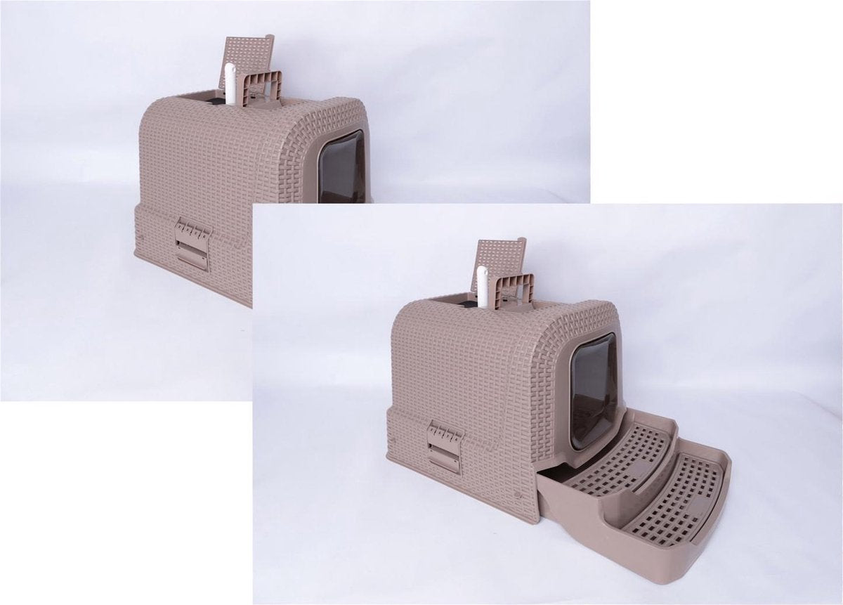  Adori Kattentoilet Rattan 69x42x41 Cm - Kattenbak - 2 X Taupe