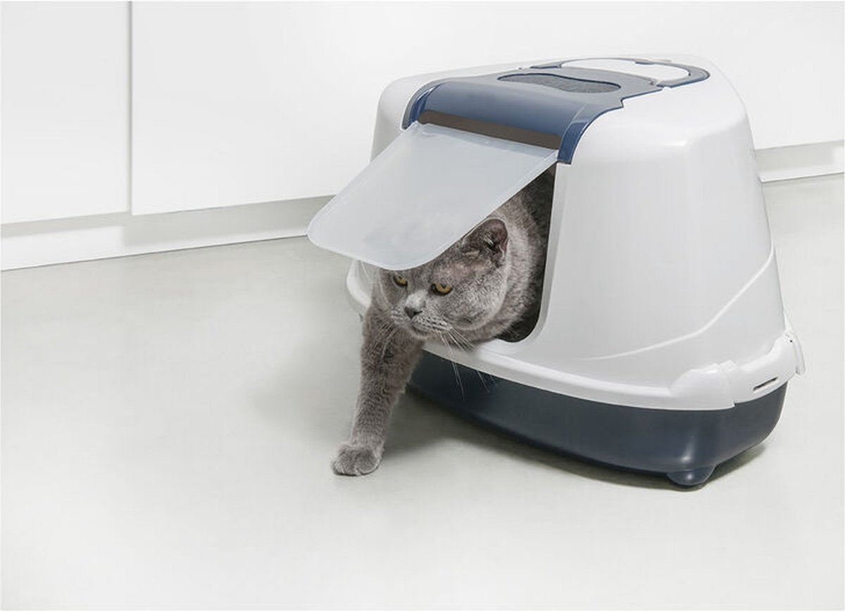  Moderna Flip Hoekkattenbak - Donkerblauw/Wit - 56 X 45 X 39 Cm