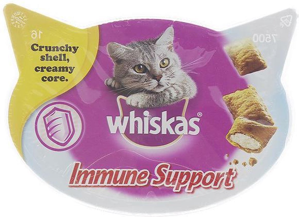  5x Whiskas Snack | Immune Support | Kattenvoer | Snoepjes | 5x 50gr | Omega 3 | Essentiële Vitaminen | Crunchy Buitenkant Met Romige Vulling | Kattensnoepjes