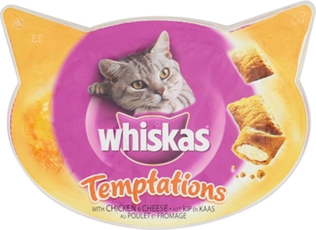  Whiskas Temptations Kattensnacks - Kip En Kaas - 8 X 60 Gr